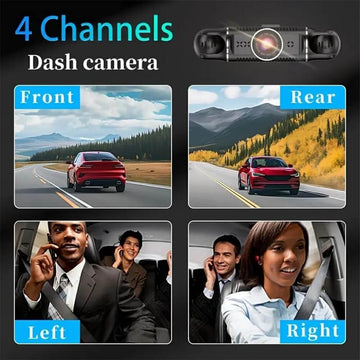 EUIOOVM Car Black Box DVR Dash Cam, 360-Degree Panoramic Car DVR, Full HD 1080P, 4 Channel Video Recorder, WiFi, GPS, G-Sensor, Front, Rear, Left and Right Vehicle Cameras, Loop Recording, WDR, Night Vision, 64GB Card Included - Imported from UK